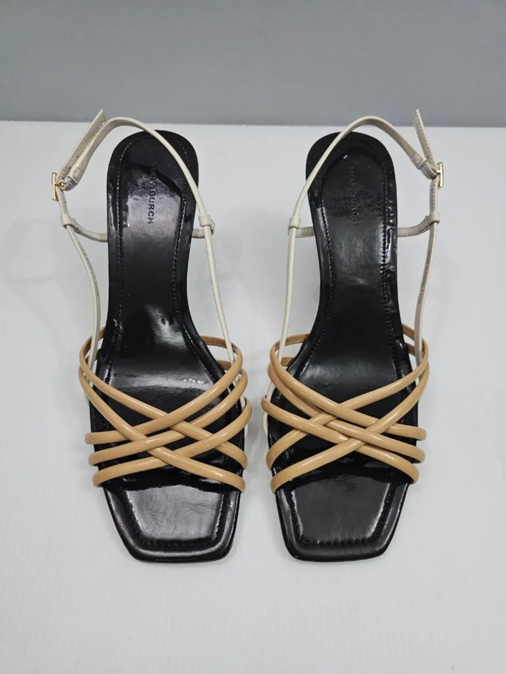 Tory Burch Multi Strap 75mm Espadrille Wedge Womens 9.5 Tan Cream Leather Sandal